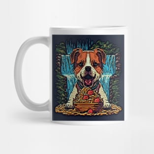 pixel art dog eating spaghetti by waterfall Mug